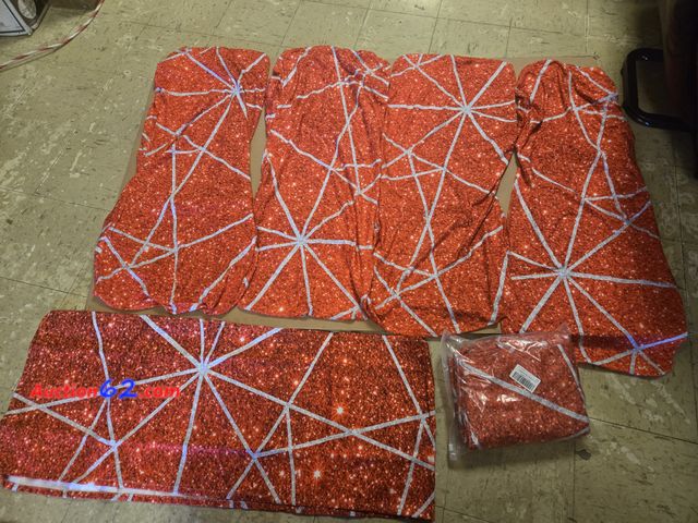 Lot 44-6517t - TQFZP Christmas Chair Covers Set of 8 and 2 Table Runners Stretch Red and Sliver Glitter Xmas Chair Slipcovers for Kitchen Chair Protector H...
