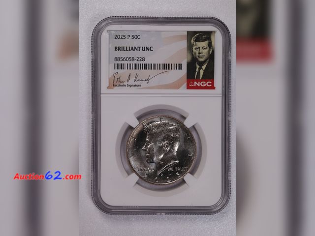 Lot 44-8303i - 2025 P KENNEDY HALF DOLLAR WITH FACSIMILE SIGNATURE GRADED BRILLIANT UNCIRCULATED BY NGC.-NT
