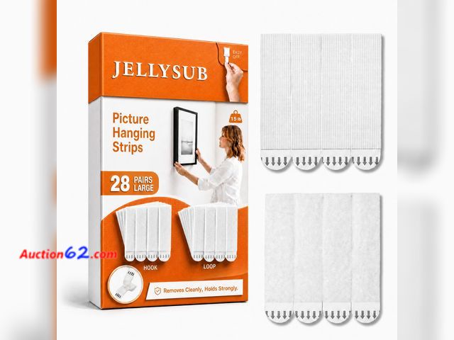 Lot 44-9091 - JELLYSUB 28-Pairs(56 Strips) Large Picture Hanging Strips Heavy Duty, Removable Hook and Loop Tape, Picture Hanger Damage Free, Adhesive Str...