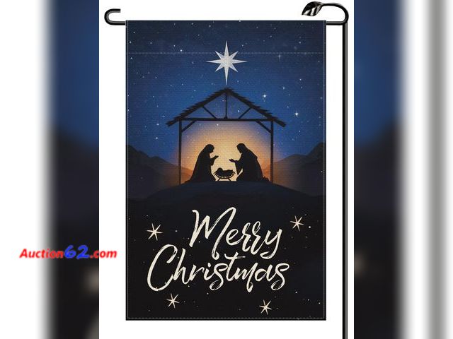 Lot 44-1539e - Merry Christmas Birth of Jesus Garden Flag 12x18 Inch Vertical Double Sided Seasonal Winter Happy Xmas Small Flags Farmhouse Outside Decorat...
