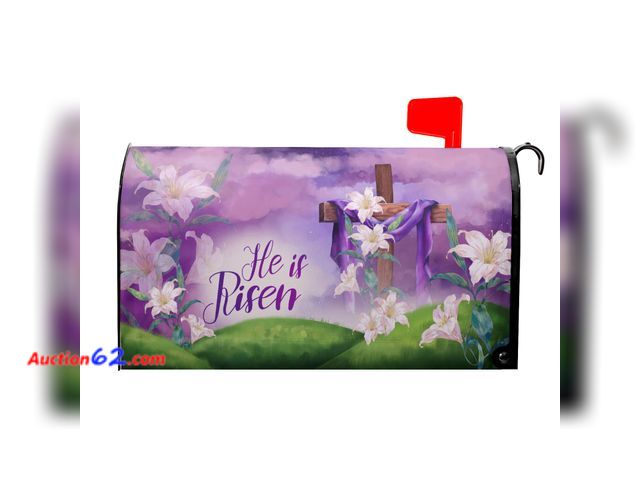 Lot 44-2932e - Easter He is Risen Mailbox Cover - Magnetic Standard Size 25.5 x 21 Inch Spring Purple Flowers Decorative for Home Outdoor Garden Appears Ne...