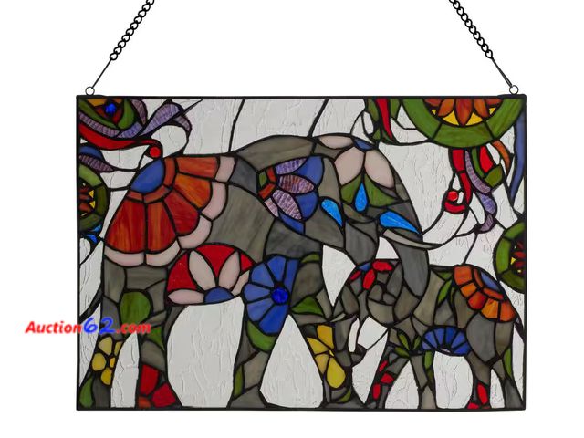 Lot 44-229b - Retail of $86- River of Goods Elephant Family Stained Glass Window Panel in Multicolored 1. Appears New, A basic inspection has been given t...