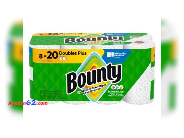 Lot 44-112b - Bounty Paper Towels Select-A-Size, White, 8 Double Plus Rolls = 20 Regular Rolls - Ecommerce Return, A basic inspection has been given to th...