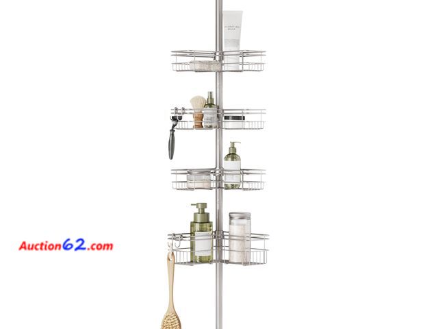 Lot 44-5510p - Zenna Home Tension Pole Shower Caddy Corner Organizer, Adjustable Standing Shower Caddy with 4 L-shaped Baskets and Hooks, Rust Resistant Ba...