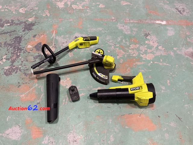 Lot 44-1661f - $159 Retail price - RYOBI ONE+ 18V Cordless Battery String Trimmer/Edger and Jet Fan Blower Combo Kit (2-Tools) with 4.0 Ah Battery and Char...