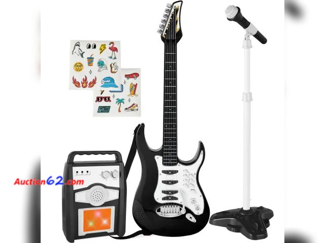 Lot 44-3148b - Black - Kids Electric Guitar Toy Play Set w/ 6 Songs, Microphone, Amp - BCP Products SKY7142 - Ecommerce Return - See Pictures 2. E-Commerce...