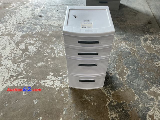 Lot 44-1193j - White 4-Drawer Storage Tower E-Commerce Return, A basic inspection has been given to this item. Sold AS-IS. Dirty