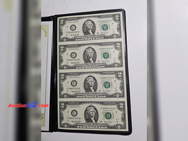 Lot 44-8340q - UNCUT SHEET OF FOUR (4) 2003 A SERIES $2 BILLS. SIGNED BY THE CHIEF VAULT OFFICER OF THE LINCOLN TREASURY AND THE U.S. TREASURER. FROM THE W...