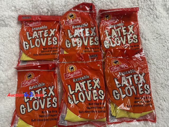 Lot 44-6129j - 6 pair of reusable latex gloves size large 8.5-9 NEW. See All Photo's Not Tested Never opened, Factory Sealed