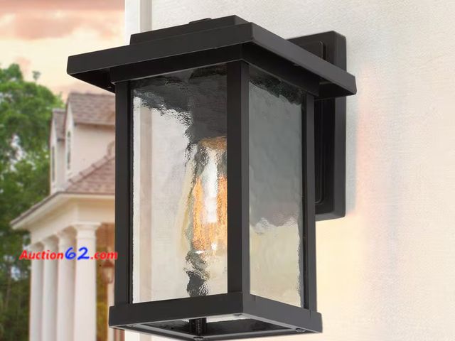 Lot 44-264b - Retail of $49- 1-Light Black Modern Farmhouse Outdoor Wall Lantern Sconce with Water Glass Shade