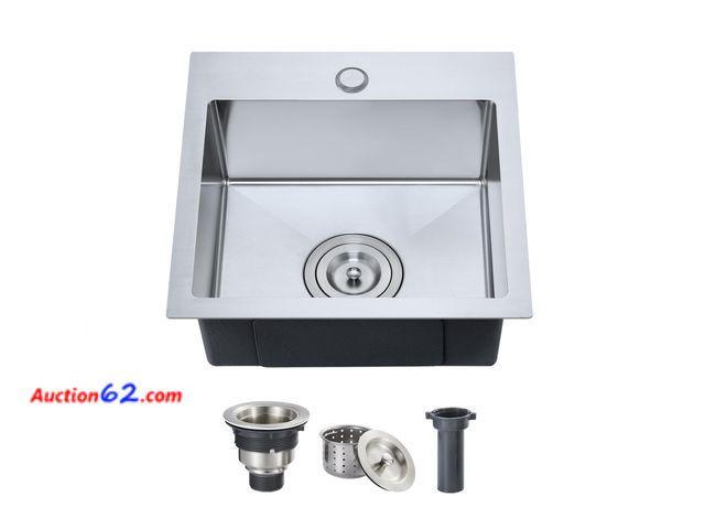 Lot 44-2624w - $99.99 Retail price - ROVOGO 15 Inch Bar Sink Drop In, 304 Stainless Steel Small Kitchen Sink, 15"x15"x6" Single Bowl Square Wet Bar Prep Si...