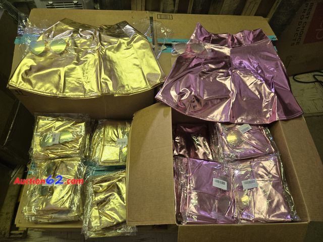 Lot 44-6988p - Lot of 68 JEteenapex Women Metallic Skirts Shiny Skater Sparkly Flared Pleated A-Line Circle Skater Skirt with Sunglasses 49 Pink Various Si...