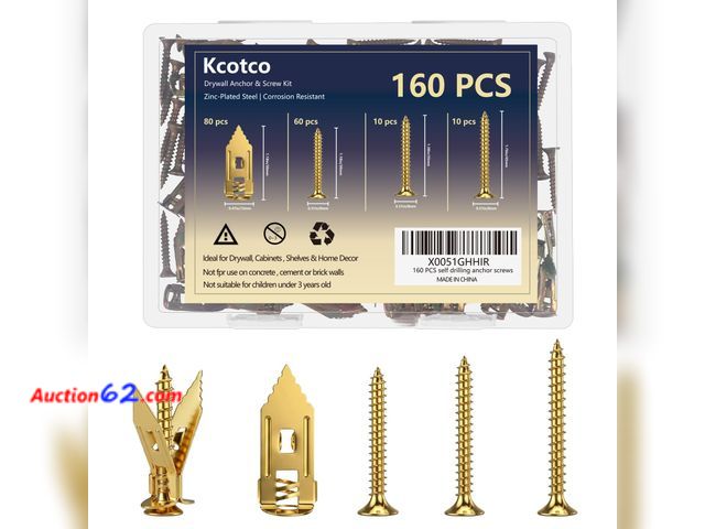 Lot 44-1757m - 160Pcs Self Drilling Drywall Anchors with Screws Kit，Metal &amp; Heavy Duty Grip Anchors for Wall，Sheetrock， Expansion Anchor Assorted Sizes...