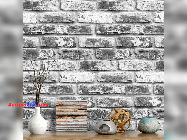 Lot 44-9067b - Lot of (2) Peel and Stick Grey Brick Faux Wallpaper 17.7inch x 393.7inch (measurement for each) Appears New, A basic inspection has been giv...