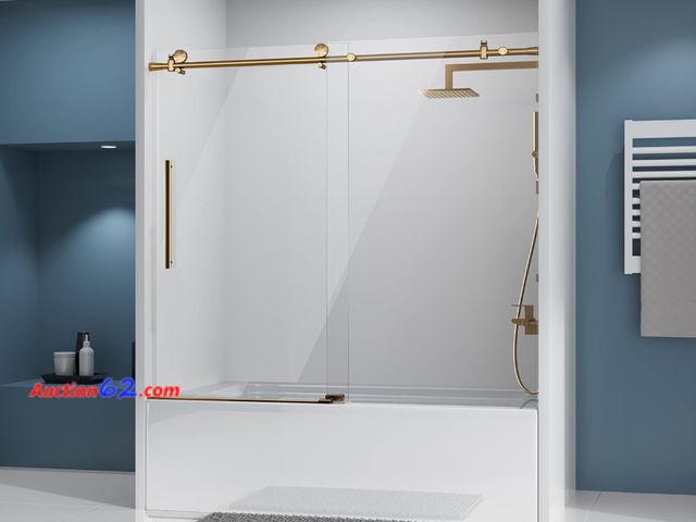 Lot 44-22b - Retail value $580- DELAVIN 56-60" W x 59" H Frameless Sliding Tub Door, Shower Door, Bypass Bathtub Door, Tub Shower Door, SGCC Tempered Gla...
