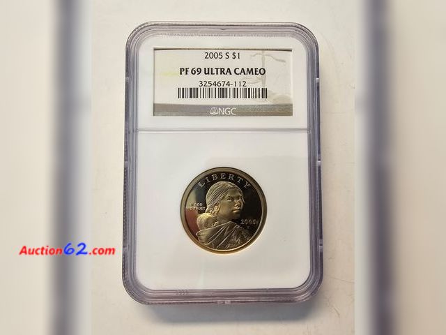 Lot 44-8326u - 2005-S SACAGAWEA PROOF DOLLAR GRADED PF 69 ULTRA CAMEO BY NGC. ONE POINT SHY OF A PERFECT COIN!-NT