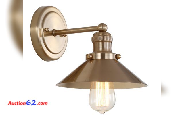 Lot 44-1899i - JONATHAN Y 7.88" Brass Gold 1-Light Industrial Farmhouse Metal Vanity Light Wall Sconce, Metal Shade for Bathroom Mirror, Kitchen, Entryway,...