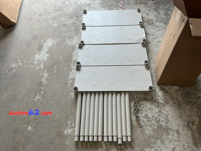 Lot 44-1152g - Retail value $123- Iceberg 20843 Rough N Ready Four-Shelf Open Storage System, Resin, 32w x 13d x 54h, Platinum E-Commerce Return, A basic i...