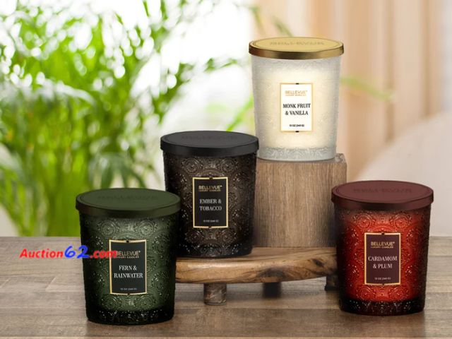 Lot 44-1636j - Bellevue Embossed Glass 12 oz. Candle, 4-pack Appears New, A basic inspection has been given to this item. Sold AS-IS. See All Photo's Not T...