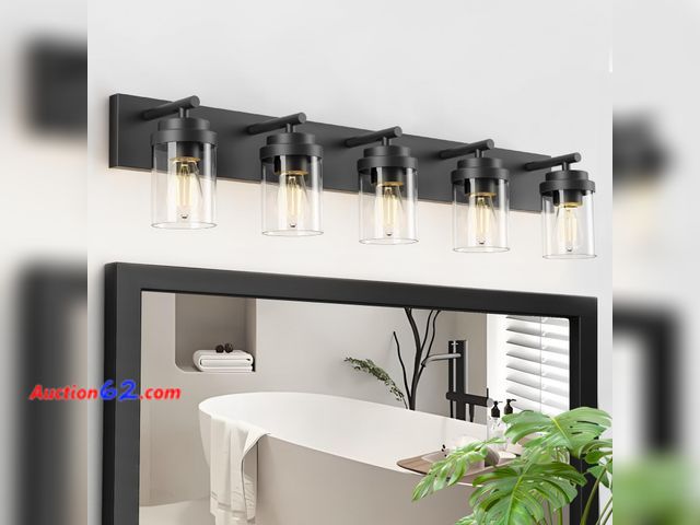 Lot 44-132 - $98.37 Retail price - IZORRO Bathroom Vanity Light Fixture, 5-Light 36 Inch Matte Black Bathroom Light Fixtures Over Mirror, with Clear Glas...