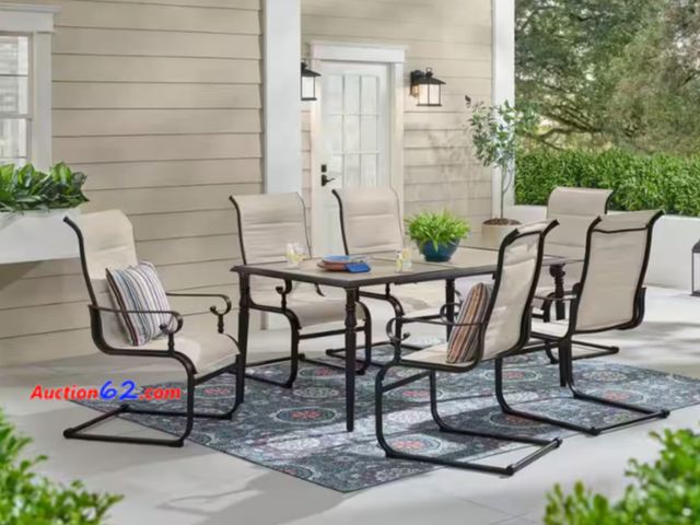 Lot 44-05g - Box 1 of 2 ONLY- Chairs ONLY- Part of- Glenridge Falls 7-Piece Metal Padded Sling Rectangular Outdoor Dining Set in Putty Beige Appears New,...