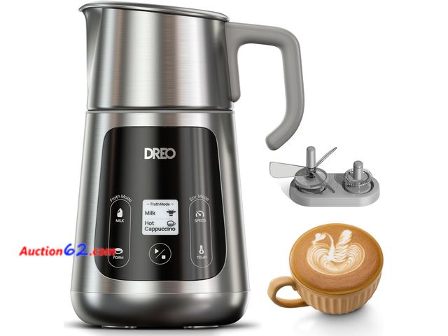 Lot 44-5697g - Dreo All-in-1 BaristaMaker Milk Frother, Electric Foam Frother for Latte Art Microfoam and Coffee, 15oz/450ml Automatic Milk Warmer with 30 ...