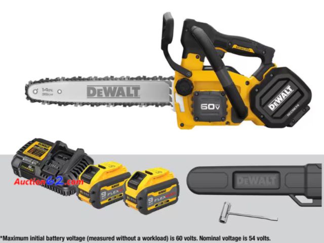 Lot 44-22g - Retail value $750- FLEXVOLT 60V MAX 14 in. Cordless Battery Powered Top Handle Chainsaw Kit with (2) FLEXVOLT 3 Ah Batteries &amp; Charger A...