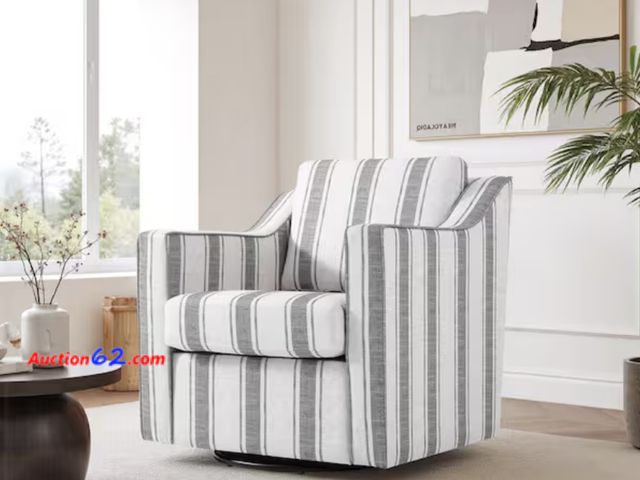 Lot 44-08m - $150 Retail price - Gray Stripe Line Upholstered Swivel Accent Barrel Chair (Set of 1) Appears New, A basic inspection has been given to thi...