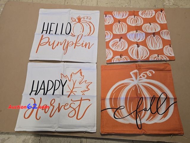 Lot 44-6527q - DFXSZ Fall Pillow Covers 16x16 inch Set of 4 Fall Pumpkin (covers only)  Appears New, A basic inspection has been given to this item. Sold A...