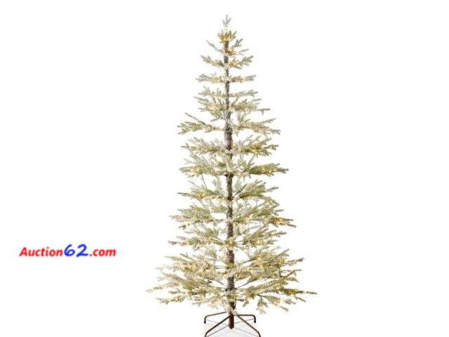 Lot 44-6949w - 7.5ft Green Pre-Lit Sparse Flocked Christmas Tree w/ 2-in-1 LEDs, Cordless Connection Warm White or Multicolor Lights Appears New, A basic i...