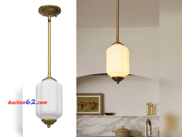 Lot 44-1947o - $89 Retail price - CKENSU Farmhouse Pumpkin Pendant Light Vintage Milk Glass Shade, Brass Color Adjustable Canopy, Retro Industrial Glass Ce...