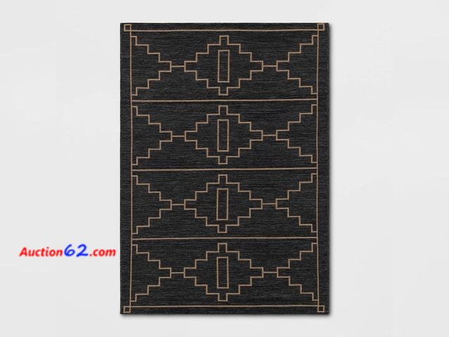 Lot 44-648p - 5'x7' Linear Stepped Diamonds Print Outdoor Area Rug Black - Threshold™ Appears New, A basic inspection has been given to this item. Sold AS...