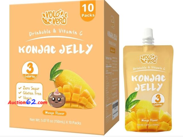 Lot 44-6820b - VOLO VERO Konjac Jelly Squeeze Pouch Mango Flavor, Low Calories (3 Kcal), 10 Packs, Gluten Free &amp; Vegan, 0 Sugar, Keto, Low Carb, Drinka...