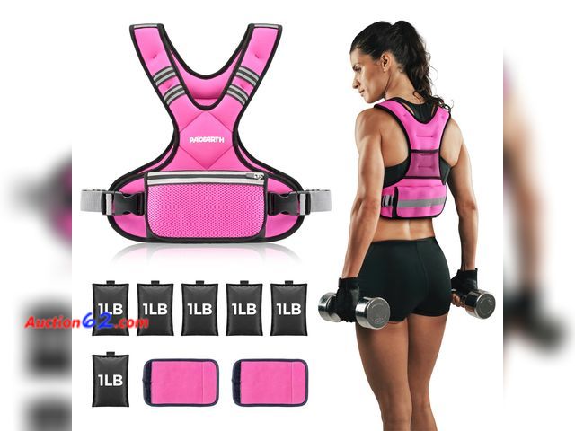 Lot 44-9020 - Adjustable Weighted Vest PACEARTH Ironsand Weight Vest with Six 1-Pound Adjustable Weights, 4-10 lbs Total, Big Zipper Pouch, Home Workout W...