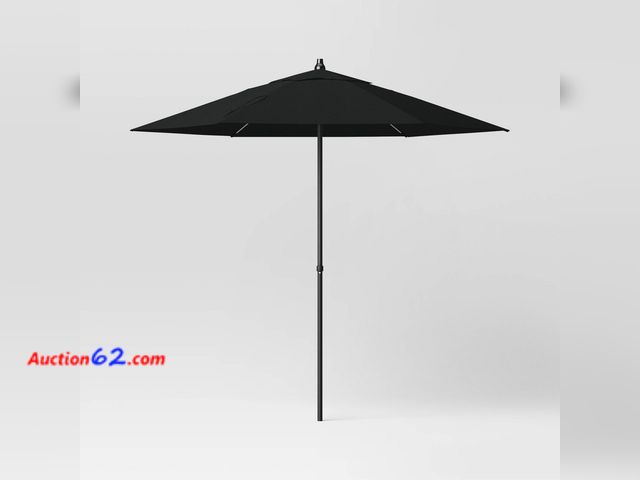 Lot 44-202 - 7.5' Round Outdoor Patio Market Umbrella Black - Room Essentials™: Steel Frame, Push-up Lift, No Tilt See All Photo's Appears New, A basic i...