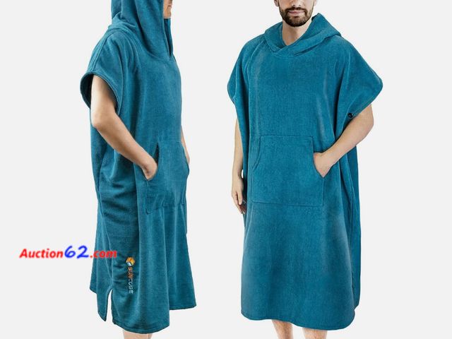 Lot 44-116g - SUN CUBE Surf Poncho Changing Robe with Hood | Absorbent Quick Dry Sea Blue- For Adult- Unknown Size- Appears To Be Small/Medium  Appears Ne...