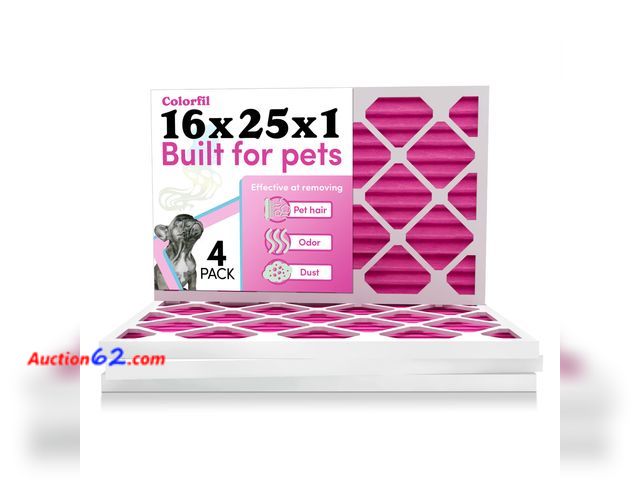 Lot 44-1788w - Colorfil 16x25x1 Air Filter (4-Pack) | Made in the USA | Color Changing | Remove Cat and Dog Odor | MERV 8 for Pet Hair Dander and Dust | 15...