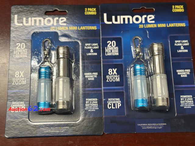 Lot 44-6076f - Set of 2 - 2 packs of Lumore 20 lumen mini lanters 8 x adjustable zoom.NEW. See All Photo's Not Tested Never opened, Factory Sealed