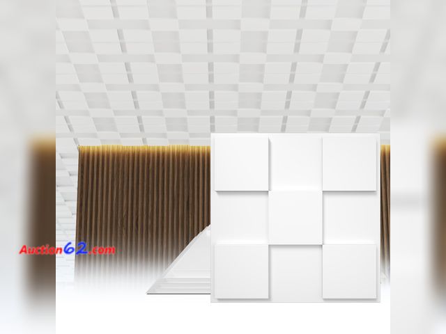 Lot 44-1530o - LooYee 24 PCS 2x2 FT Cross-Shaped Block Design Decorative Ceiling Tiles, 24x24 Inch 3D Modern Ceiling Panels, PVC Waterproof Cuttable Materi...