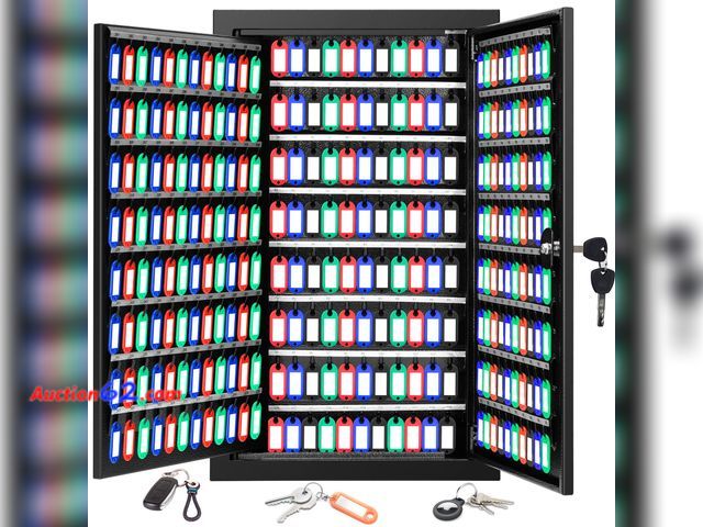 Lot 44-1816a - $149.99 Retail price - Oepmoc 376 Keys Key Lock Box Wall Mount with 376 Numbered Hooks and 376 Colored Key Tags, Anti-Theft Key Cabinet with...