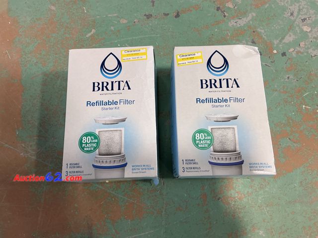 Lot 44-4013e - Brita Refillable Water Filtration Starter Kit with 1 Reusable Filter Shell and 3 Filter Refills Not Tested Appears New, A basic inspection h...
