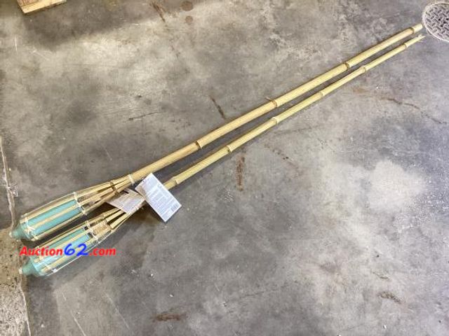 Lot 44-100p - Lot of (2) Patio Essentials 60.04" Basic Painted Bamboo Outdoor Torch-Light Teal Blue E-Commerce Return, A basic inspection has been given t...