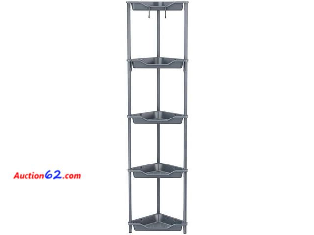 Lot 44-6733p - Orimade Rustproof 5 Tier Floor Standing Corner Shower Caddy Organizer, Plastic Metal Splicing Floor Corner Shelf Rack Stands for Bathroom, G...