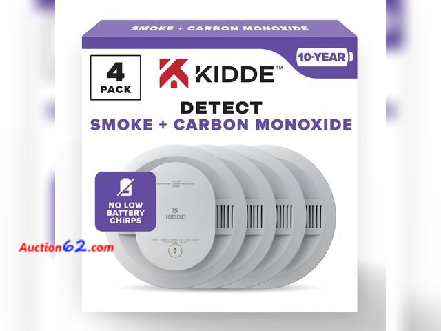 Lot 44-729p - Retail value- $248- Kidde Smoke &amp; Carbon Monoxide Detector, 10-Year Battery Powered, LED Warning Light Indicators, 4 Pack Appears New, A...
