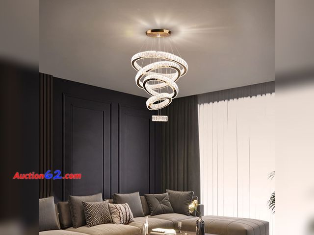 Lot 44-1801w - $185.84 Retail price - Dixun LED Big Crystal Chandeliers Modern 5 Rings Pendant Light Adjustable Ceiling Light for Bedroom Dinning Room Kitc...