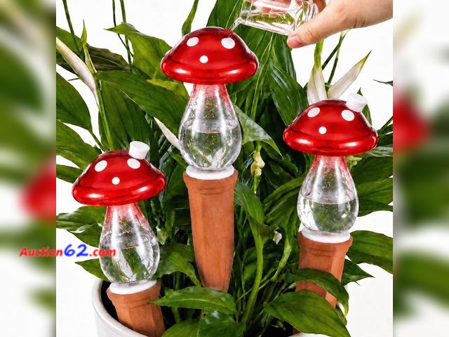 Lot 44-1712m - Teenyyou 3 Set 12oz Glass Self Watering Globes with Terracotta Self Watering Spike Large Glass Waterer Bulbs Automatic Water Planter Water D...