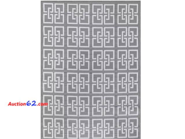 Lot 44-740b - Retail value $79- Lightweight Greek Keys Gray/White 8 ft. x 10 ft. Reversible Plastic Indoor/Outdoor Area Rug- Broken Zipper  1. Appears New...
