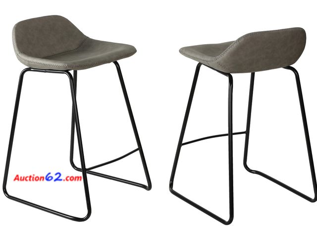 Lot 44-186a - $189.99 Retail price - Cortesi Home Ava Counterstools in Grey Faux Leather Set of 2 Stone See All Photo's Appears New, A basic inspection ha...