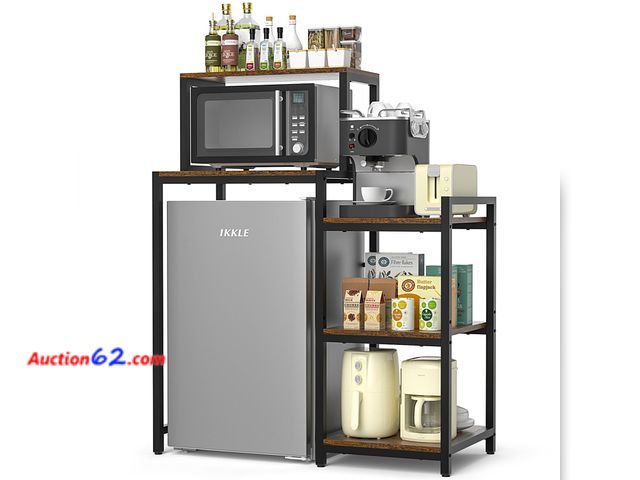 Lot 44-1744w - $79.99 Retail price - ikkle Mini Fridge Stand with Storage Shelves, 3-Tier Mini Fridge Cabinet Microwave Stand Baker Rack, Wood Utility Stor...