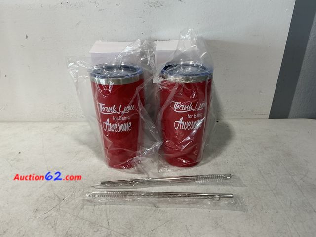 Lot 44-814 - 2 Pack Red Tumblers "Thank You for Being Awesome" with Straws Not Tested See All Photo's Appears New, A basic inspection has been given to t...